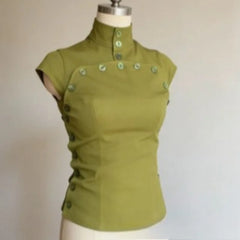 Lunivop  Euramerican Vintage Stand Collar Temperament Blouse Y2k Aesthetic Spliced Buttons Design Slim Fit Women Clothes French Punk Tops