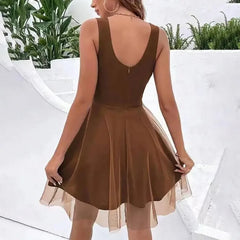 Lunivop  Lady Summer Ball Gown Elegant V Neck Pearl Embellished A-line Evening Dress with Double-layer Mesh Overlay High Waist for Summer