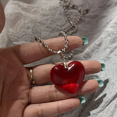 Lunivop Red Heart Pendant Necklace vintage 80s Aesthetic Love inspired choker New Fashion Romantic Heart Necklace For Women