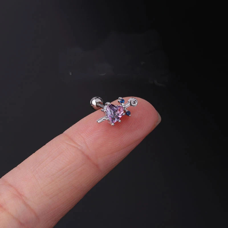 Lunivop Sweet Cool Stainless Steel Cross Moon Piercing Cartilage Stud Earrings for Women Girls Hiphop Punk Party Cosplay Jewelry