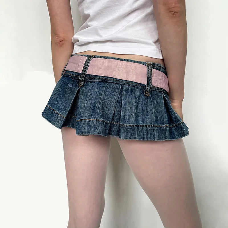 Lunivop New Retro Sexy Women Summer Low Waist Mini Pleated Denim Shorts Skirt Fashionable Street Y2k Harajuku Goth Shorts