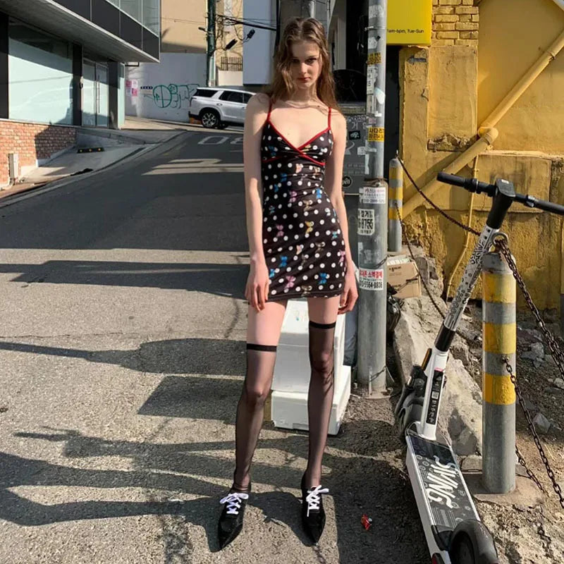 Lunivop Millennial Summer New Women Sexy Deep V Halter Print Slim-Fit Fanny Pack Hip Vintage Feminine Dress Party Clubwear Fashion Drees