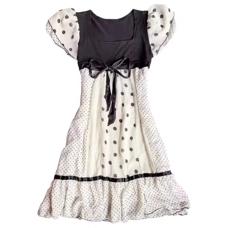 Lunivop  French New Sweet Elegant Polka Dot Print Dresses Y2k Fashion Spliced Slim Design Casual Punk Short Dress Constrast Color Clothes
