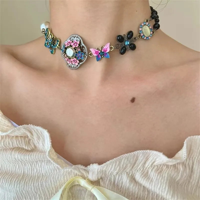 Lunivop Vintage Sweet Cool Flower Butterfly Collar Chain Necklace For Female Unique Design Spicy Girl Y2k Aesthetic Jewelry Accessories