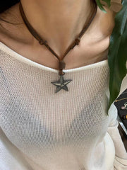 Lunivop Retro Leather Rope Punk Star Pendant Long Necklace Female Niche Design Personality Adjustable Drawstring Accessories JewelryTide