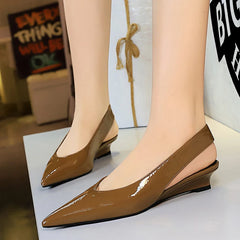 Lunivop  Women New Glossy Leather Slingback Pumps Lady Vintage Brown 3cm High Heels Sandals Female Wedges Daily Office Casual Shoes
