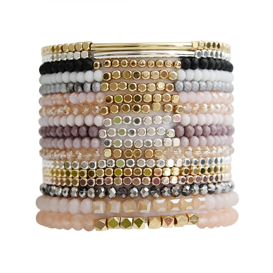 Lunivop 1Pcs Trendy Simple Crystal Beaded Bracelet for Women Elastic Adjustable Charm Bracelet Sweet Elegant Beach Party Jewelry Gifts