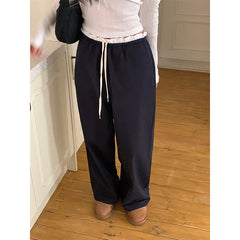 Lunivop  Korean Sle Chic Spring New Elastic Waist Lace Casual Pants Women Cotton 00% Comfortable Fit Casual Trousers for Ladies