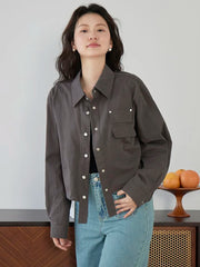 Lunivop American Y2K Cargo Jacket Women Fall Casual Long Sleeve Vintage Short Coat Harajuku Turn Down Collar New Solid Hip Hop Tops