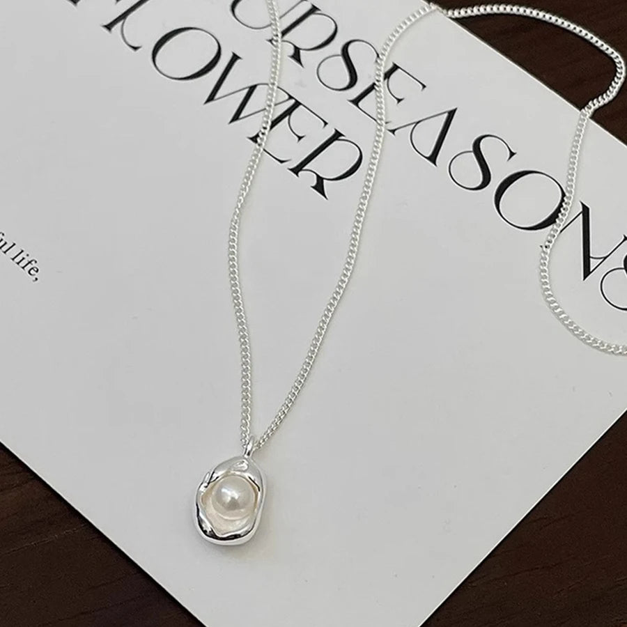 Lunivop Korean Trendy Minimalist Pearl Silver Pendant Necklace for Women Exquisite Copper Chain Dlegant Niche Design Party Jewelry Gifts