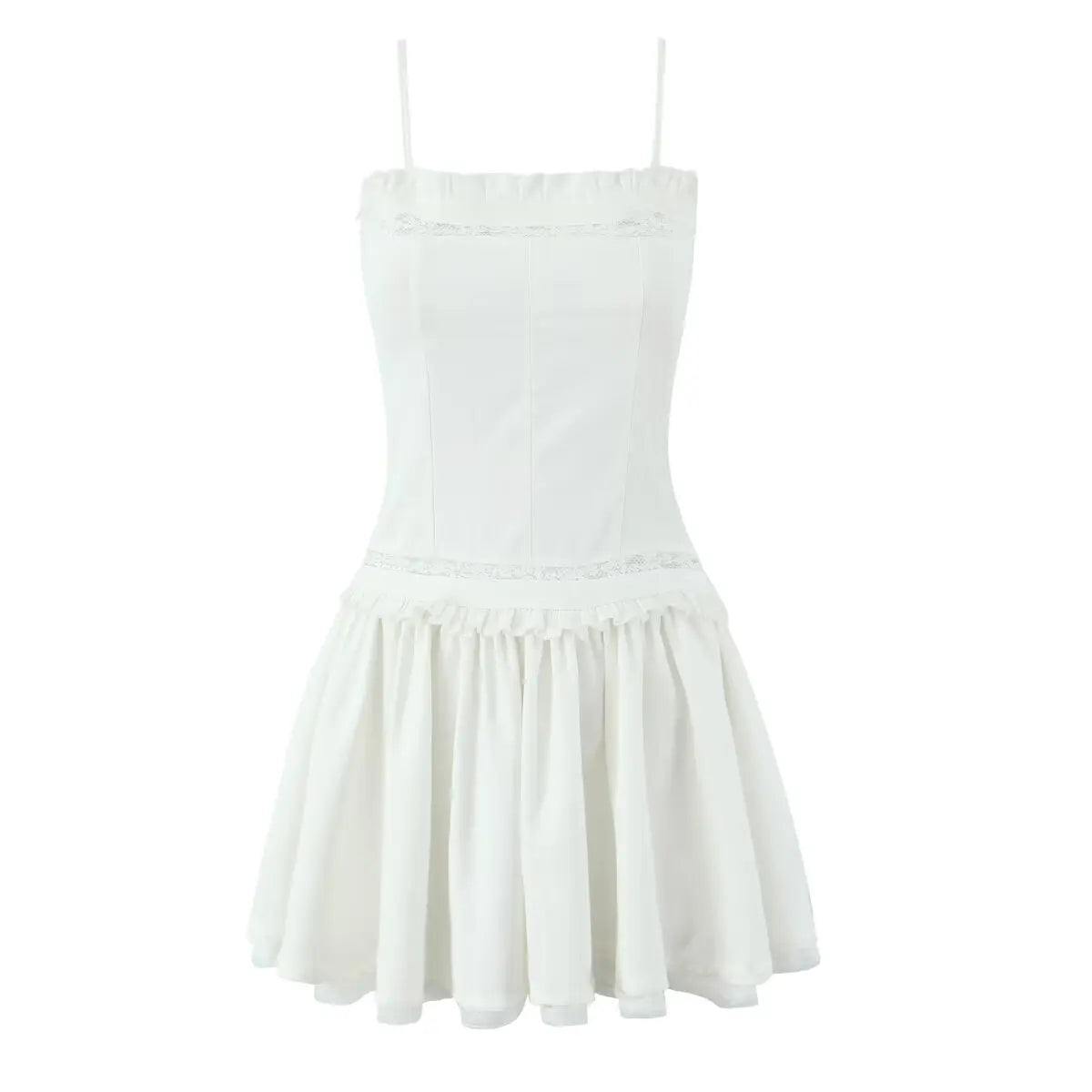 Lunivop  Sexy Beige White Lace Spliced Sling Dress Women Low waist A-line Summer Short Dresses Holiday Party  Robe Cotton