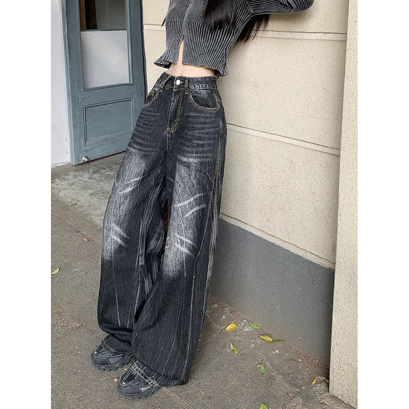 Lunivop Black High Waist Women Jeans Chic Design American Fashion Vintage Streetwear Wide Leg Jean Female Trouser NEW Baggy Denim Pants