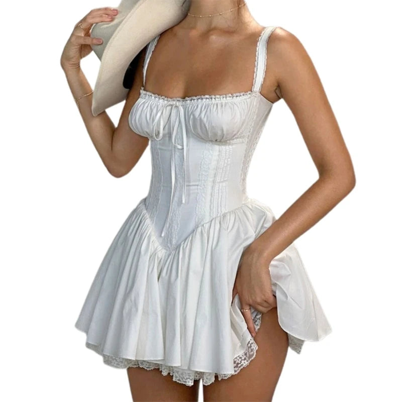 Lunivop  Women Backless Mini Dress Sexy Sleeveless Cocktail Dresses Bodycon Spaghetti Strap Short Dress with Lace Trims