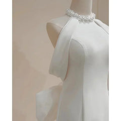 Lunivop  Satin Solid Design Halter Beading Wedding Party Dress Temperament Slim Fit Train Prom Vestidos Back Bow Design Evenin  formal dress