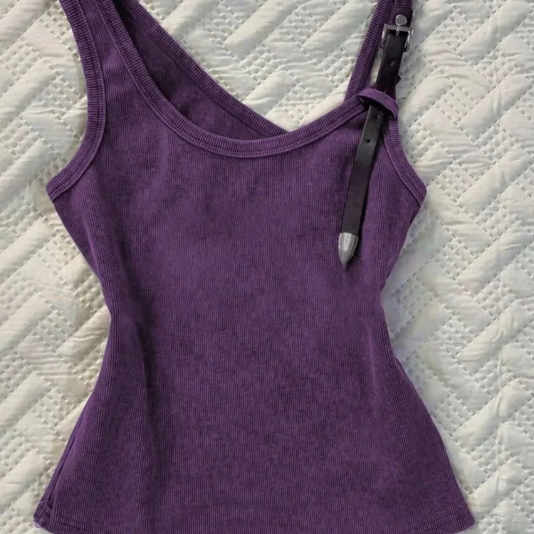 Lunivop  Y2k Irregular Purple Camisole Vest for Women Summer Vintage Fashion Slim Fit Tank Top 2025 New Sleeveless Tops Mujer