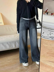 Lunivop  Retro High Waist Wide Leg Jeans Women's Spring New plus Size Bla ey Waed Loose Straight Cut Trousers Slimming Effect