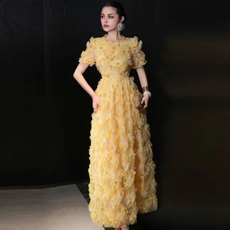 Lunivop  Fashion Casual Printed Dress Women's Lotus Leaf Edge Short Sleeve Dresses 2025 Summer New Tide