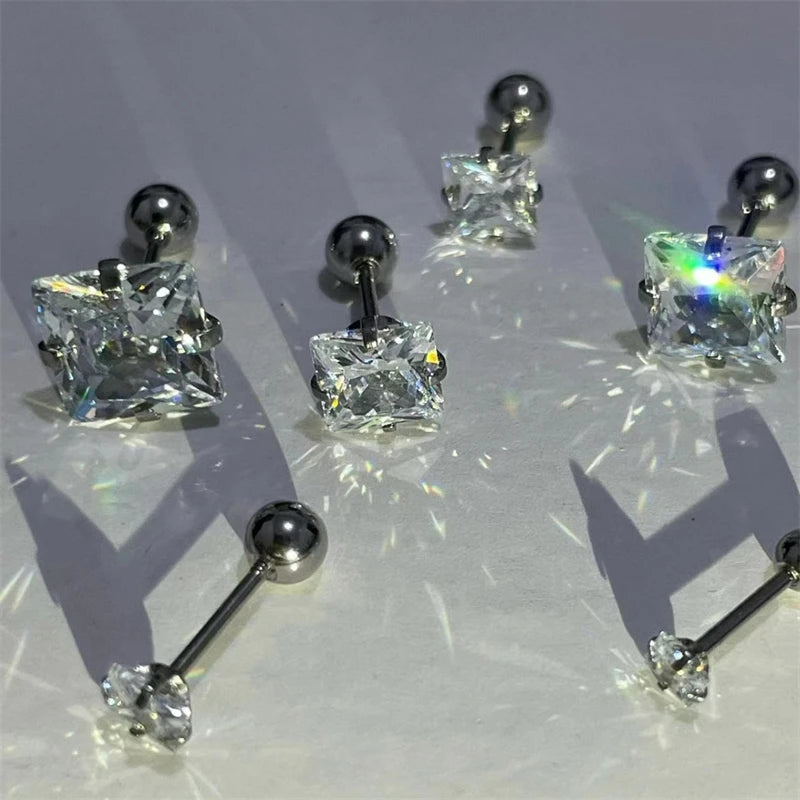 Lunivop 1PCS Classical Shiny Square Zircon Stainless Steel 1.2MM Ball Screws Earrings Ear Bone Nail Piercing Body Jewelry