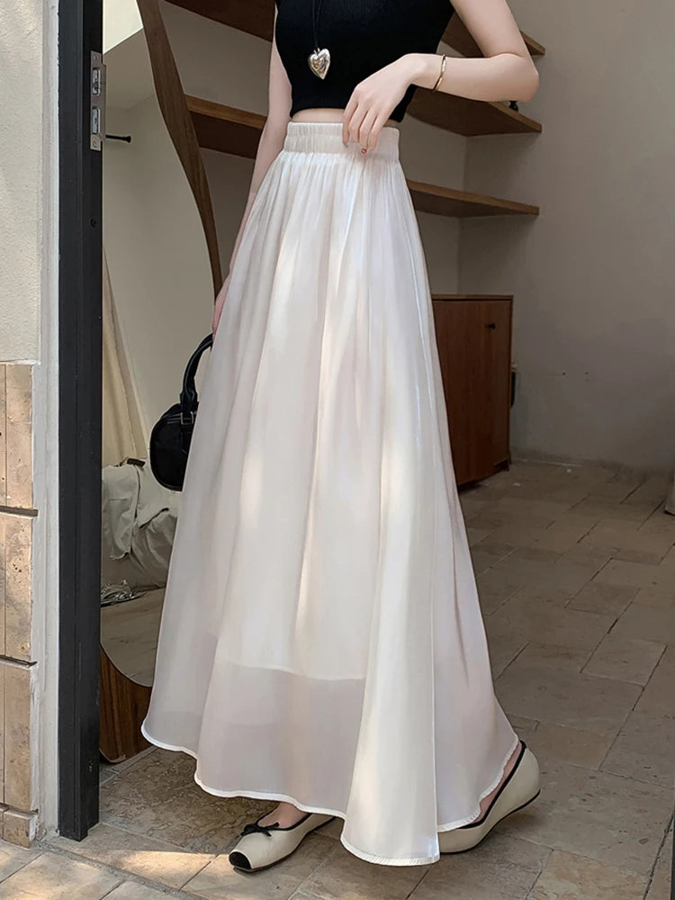 Lunivop  Casual Loose Black Long Skirt Women Fashion High Waist Sweet Skirts Summer Chic Sweet Female Simple Korean Long Skirts New