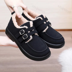 Lunivop Autumn Winter Casual Flat Shoes for Women Moccasins Soft Loafers Fashion Buckle Warm Plush Slip on Female Cotton Shoes