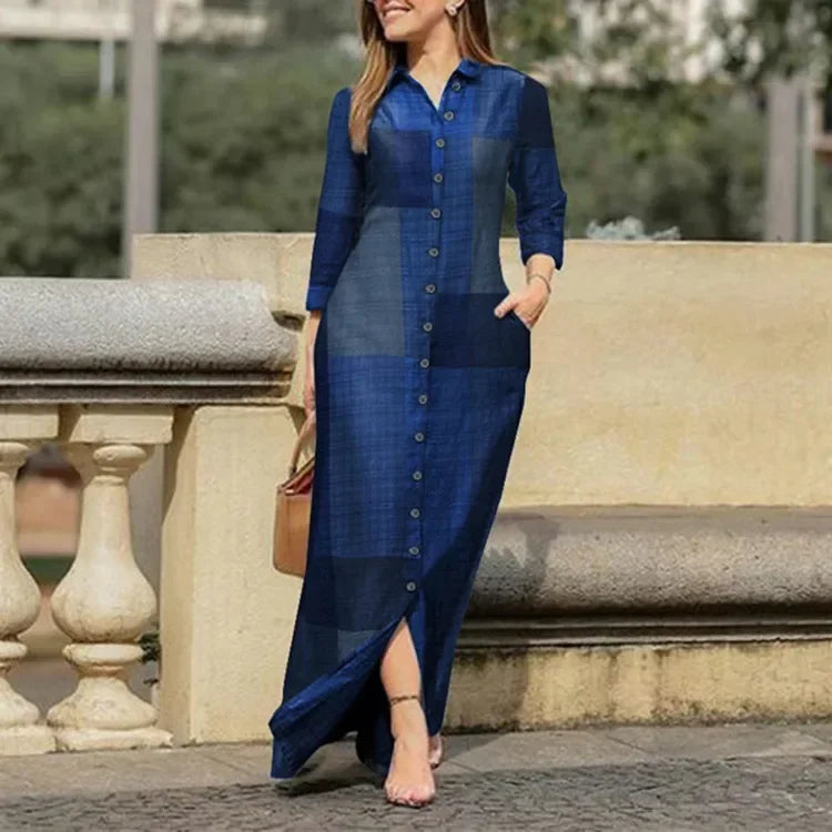 Lunivop  Autumn Fashion New Slim Fit Flip Neck Dress Printed Plaid Single Breasted Long Retro Style Commuter Women's Robe