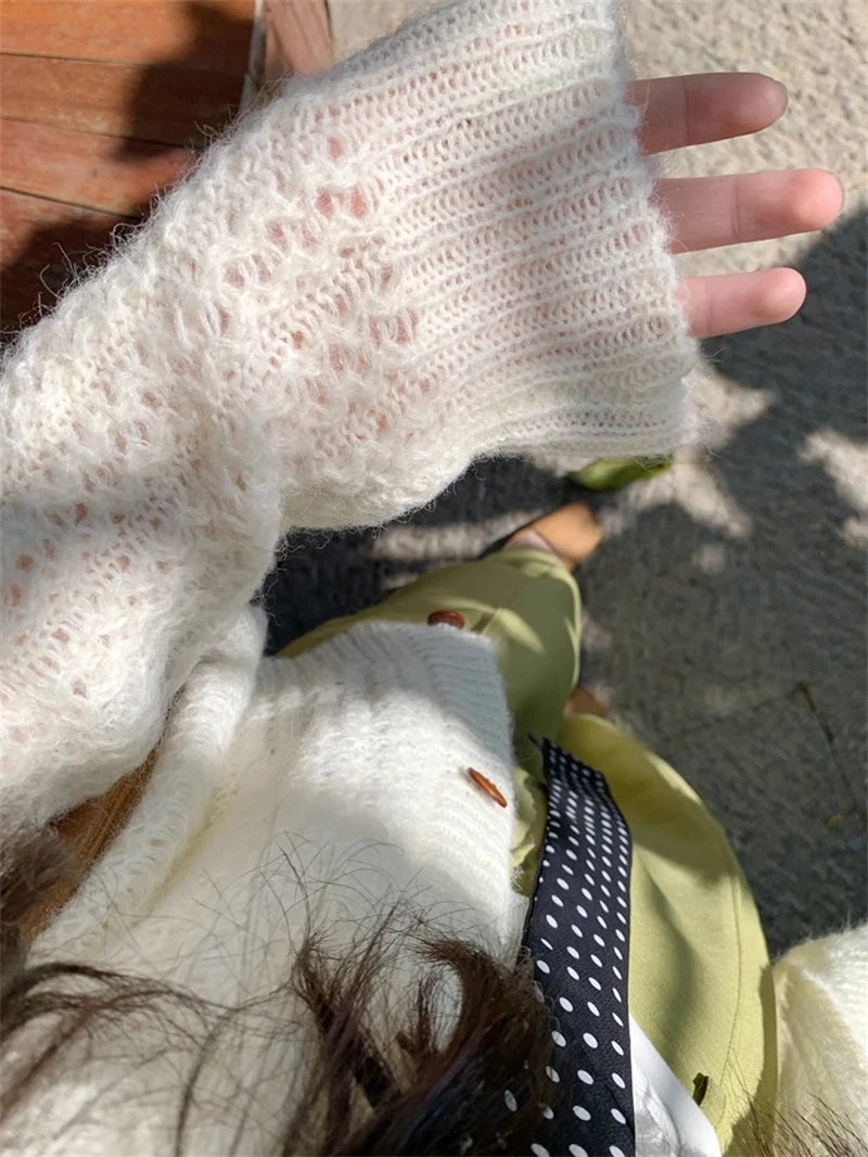 Lunivop Open Knit Cardigan for Women Long Sleeve V-neck Button Up Sweater Jacket Autumn Winter Ladies Slouchy Casual Outfit