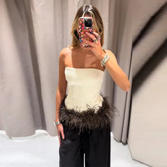 Lunivop  Panel Strapless Bustier Top Fitted Cropped Length Autumn Chic Elegant Women Blouse Luxe Romantic Party Evening Tops
