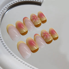 Lunivop  24pcs Summer Press on Nails 3d Flower Decorations for Fake Nails French Simple Nail Tips Paste Nails with Glue Self-nail