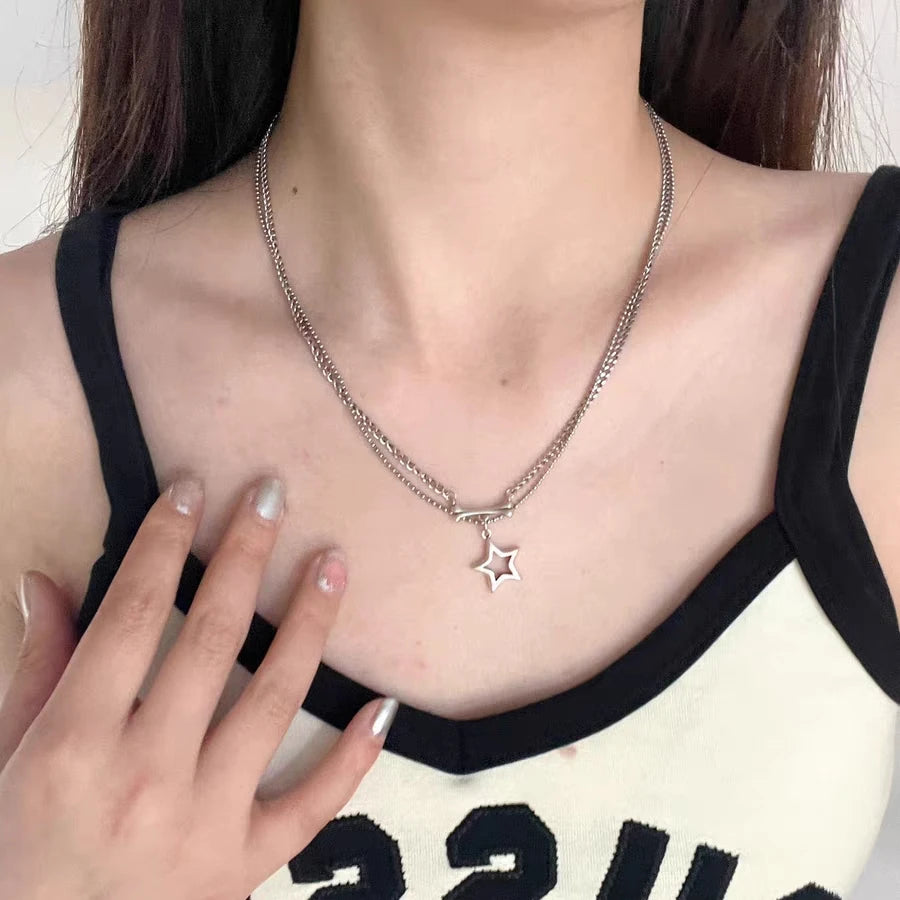 Lunivop Kpop Goth Silver Color Star Pendant Chain Necklace For Women Men Egirl Y2K Cool EMO Punk Aesthetic Grunge Jewelry Gifts