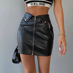 Lunivop   Sexy Y2K PU Leather Zipper Casual Skirt Chic Multi Zip Fashion Slim Hip Skirts Summer Club Party High-waist Mini Dress