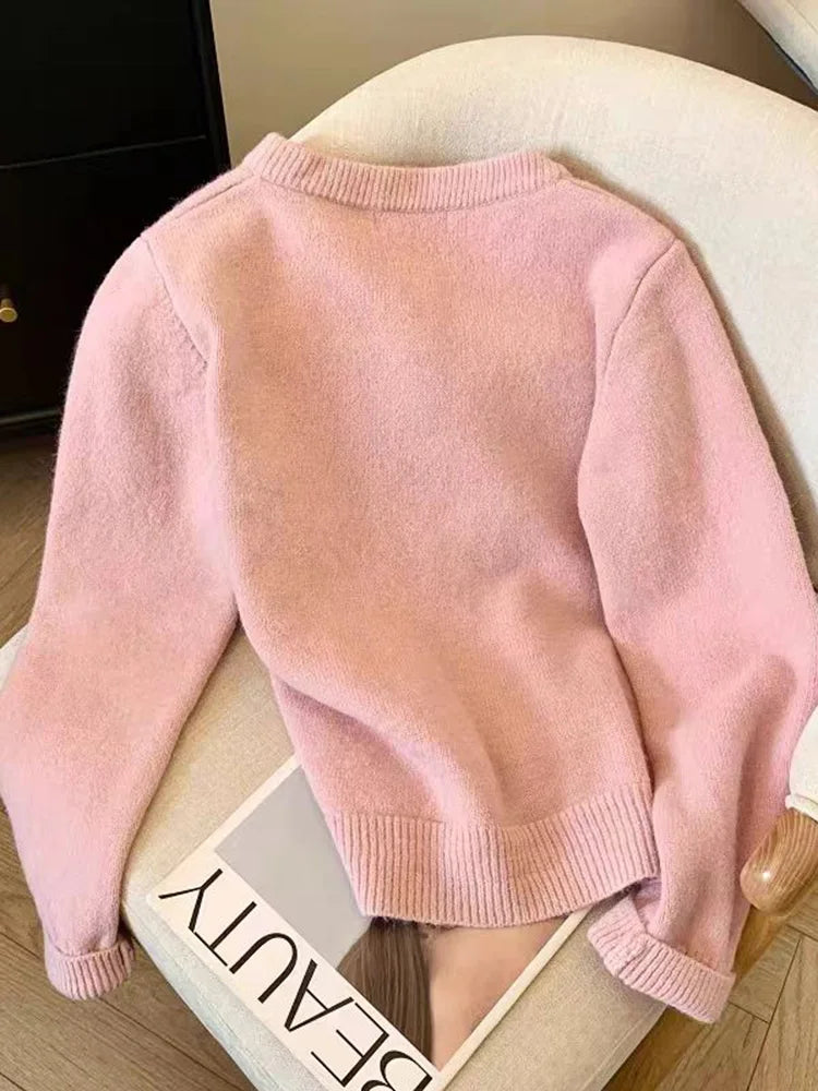Lunivop Cute Bow Women Cardigan Long Sleeve Lazy Wind Sweet Knitted Sweater Casual Loose Preppy Style Vintage Lady O Neck Fall Tops