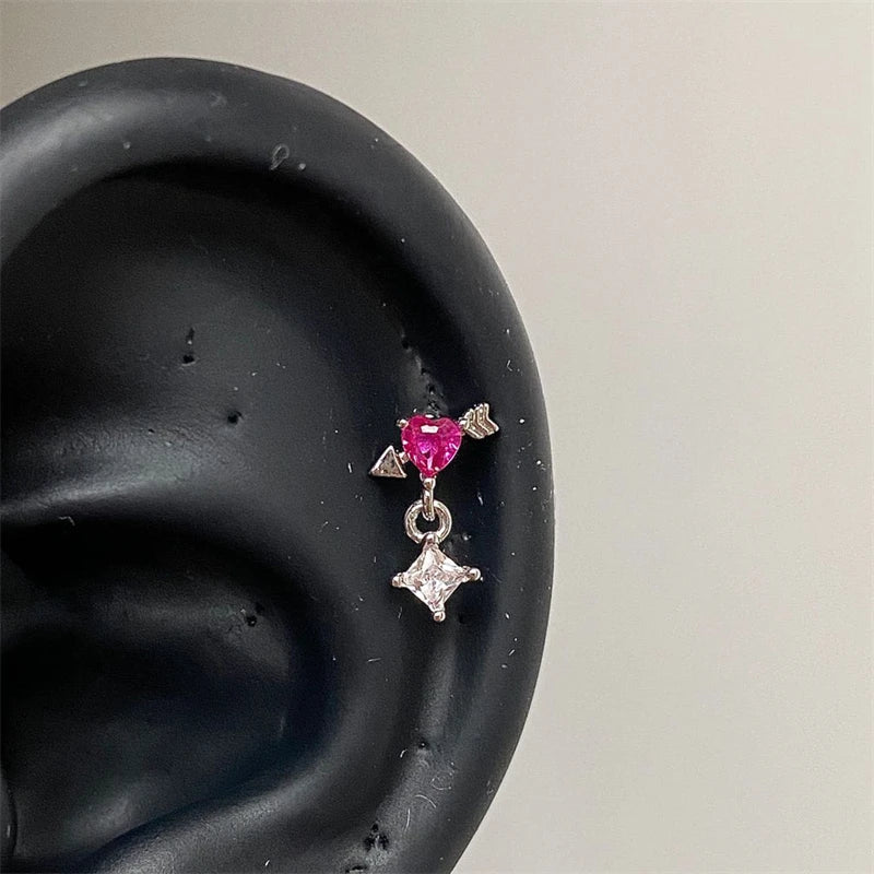 Lunivop 1pcs Quality Shiny Zircon Five Pointed Star Pendant Cochlear Ear Bone Nail 316L Stainless Steel Earring for Women Waterproof