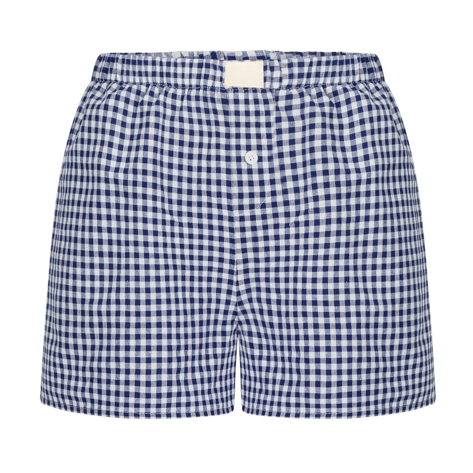 Lunivop Shorts for Women Teen-girls Elastic Waistband Pull-on Red Blue Plaid Shorts Outfit Casual Lounge Summer Shorts