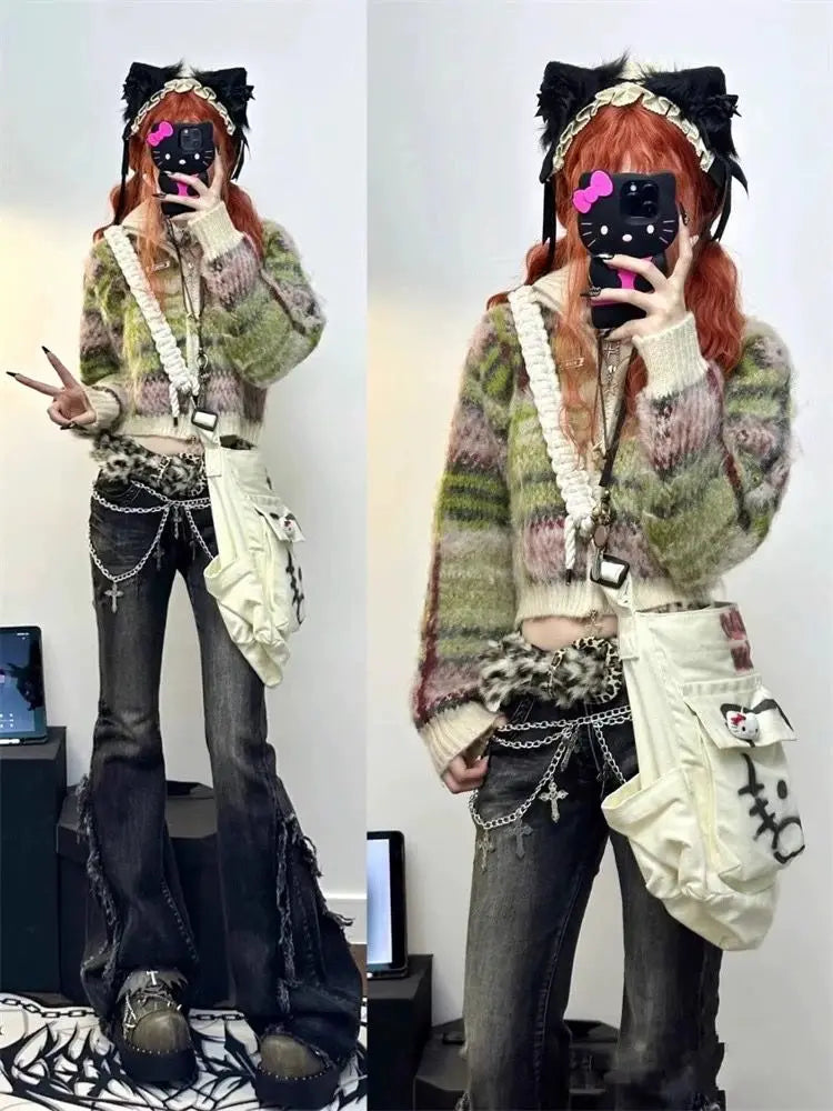 Lunivop  American High Street Bell Bottom Jeans Vintage Washed Low-waist Denim Pants 2025 Summer New Loose Straight Wide Leg Pants