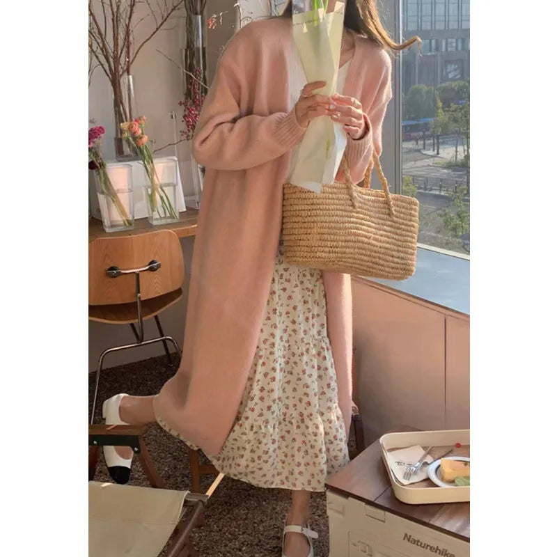 Lunivop Long Cardigan Women Cozy Longline Open Front Plain Sweater Knitted Coat Ladies Autumn Winter Basic Casual Outfit