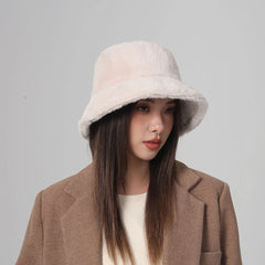 Lunivop NEW Funny Fashion Autumn Winter Leopard Fur Bucket Hat sheep Ear Ball Plush Fisherman Hat Soft Warm Thick Basin Bucket Hats