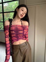 Lunivop  Sweet Mesh Long Sleeve Sun Protection T-shirts Summer See Through Thin Tee Shirt 2025 New Sexy Slim Fit Top for Women