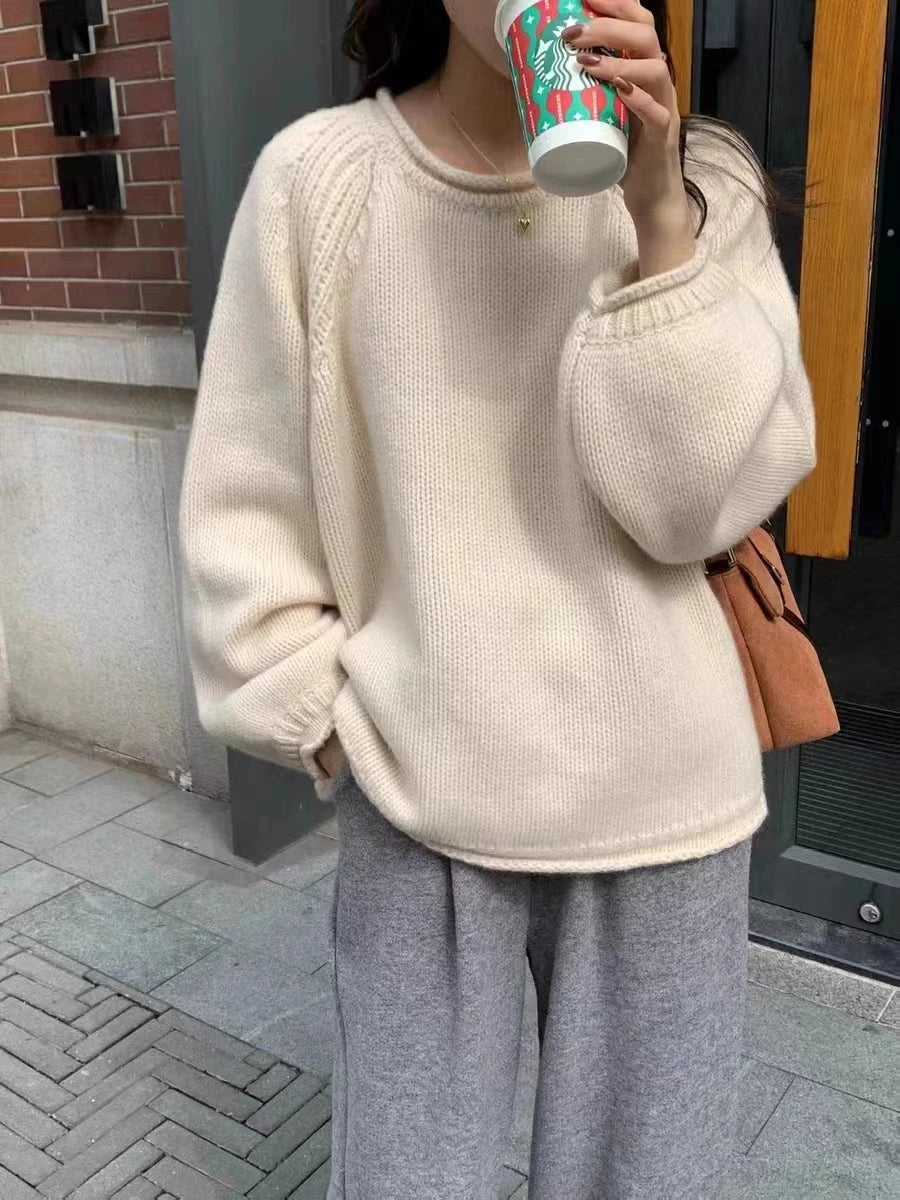 Lunivop Knit Sweater Women's Tops Long Sleeves Crew Neck Pullover Oversized Loose Plain Jumper Casual Stylish Autumn Winter Outfit