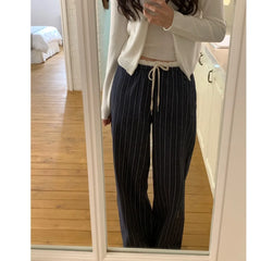 Lunivop  Korean Sle Chic Spring New Elastic Waist Lace Casual Pants Women Cotton 00% Comfortable Fit Casual Trousers for Ladies
