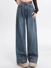 Lunivop  Woman High Waist Straight Leg Jeans Lady Loose Denim Wide Leg Pants Girls Korean Khaki Retro Blue Light Blue Gray White Trousers