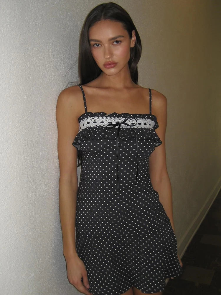 Lunivop  Print Polka Dot Lace Up Women Dress Patchwork Spaghetti Strap Lace Dress Female Summer Skinny Vacation Party Club Dress