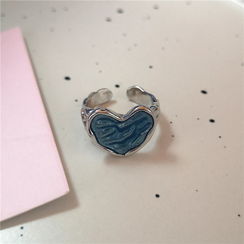 Lunivop Kpop Punk Vintage Irregular Geometry Crystal Heart Star Butterfly Rings For Women Girls Y2k Aesthetic Grunge Jewelry Accessories