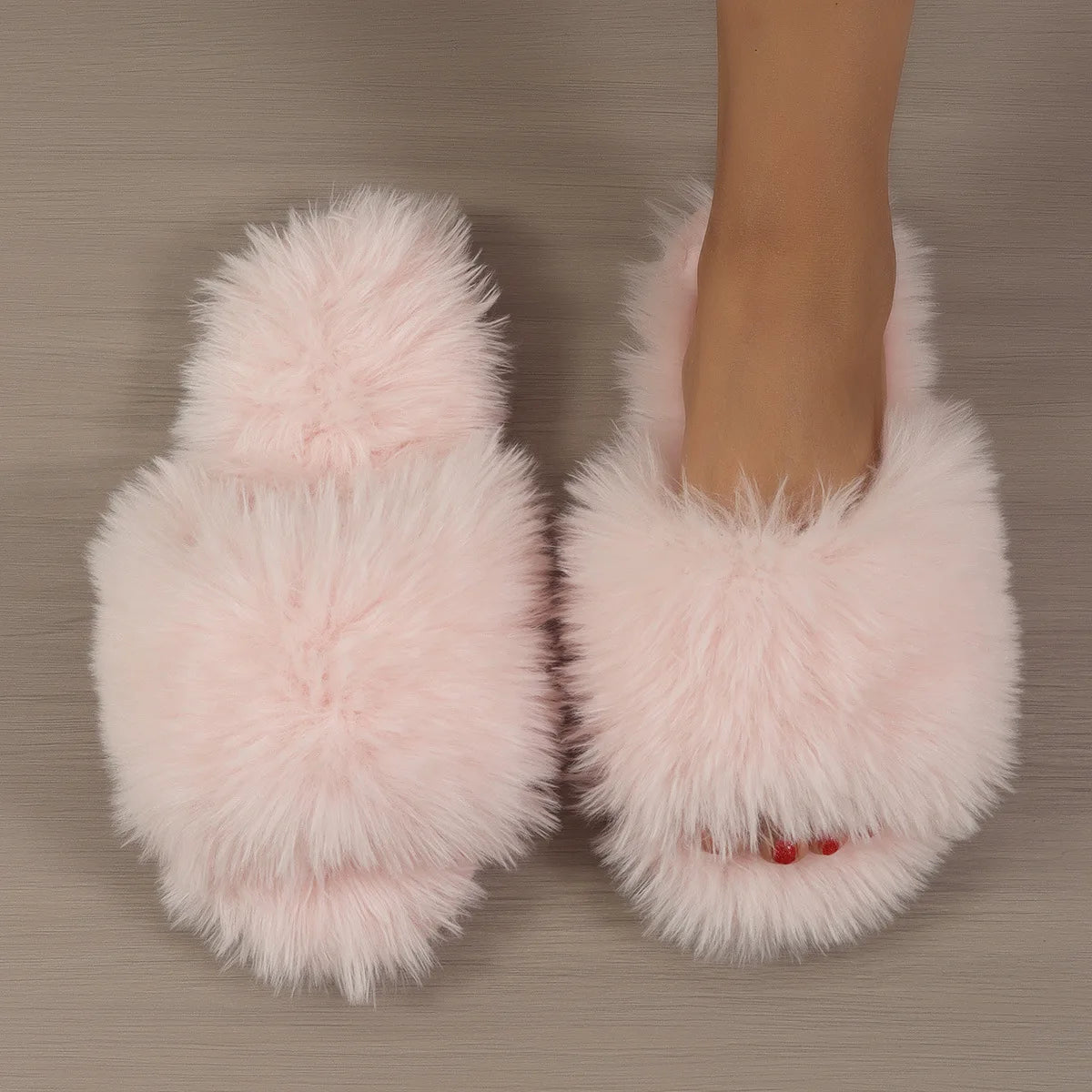 Lunivop New Women Designer Fur Slides Slippers Open Toe Slip on Flat Indoor Plush Slippers Home Bedroom Fuzzy Casual Outdoor Comfy Flats