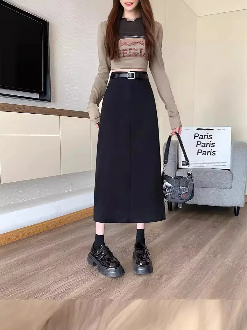 Lunivop High-waisted Slimming Skirt Greysuit Women's Lightweight Casual A- line Medium-length Dress
