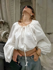Lunivop  New Fashion Lantern Long Sleeves Blouses Woman Casual Loose Hollow Shirt Korean Popular Clothes Vintage Female Tops