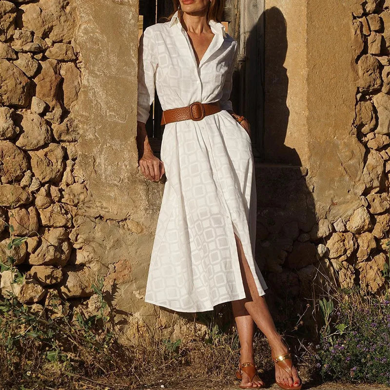 Lunivop   Casual Shirt Dress Women Office Ladies Long Dresses for Woman Long Sleeve Plaid Midi Female Sundress Button with Belt