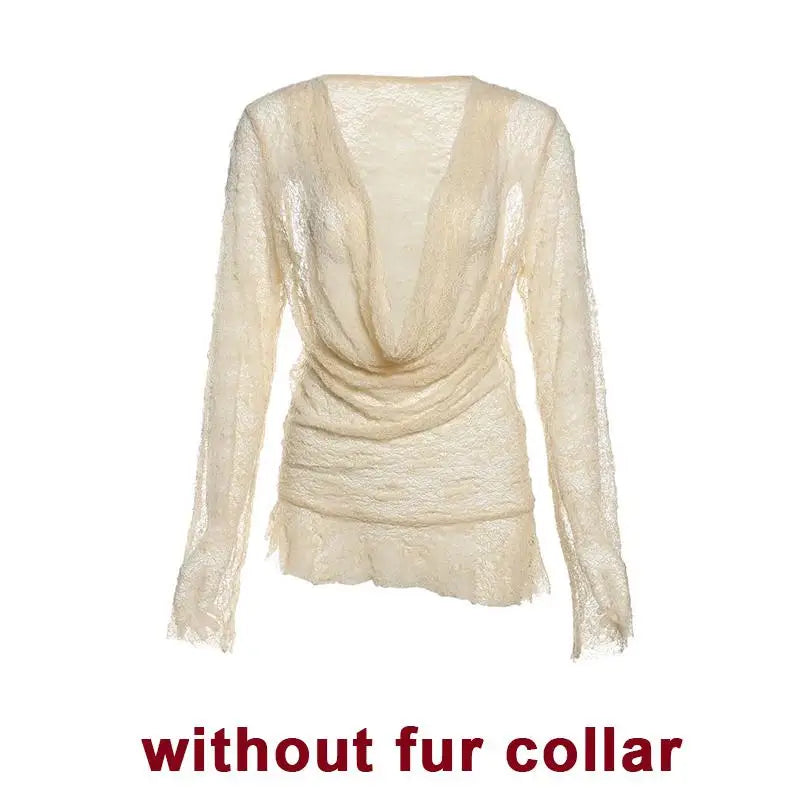 Lunivop Y2k Japanese T Shirt Women lace Punk Tops Swing Collar Streetwear Two Pieces Tops 2000s aesthetic Tshirts see throught