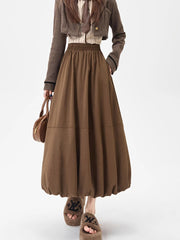 Lunivop Retro Ball Gown Long Skirt Women Loose High Waist Elegant A Line Skirt Fall Vintage Sweet Design Korean Solid Long Skirts