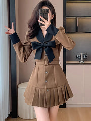 Lunivop  New Chic Bow Y2k Mini Pleated Dress Women Long Sleeve Bodycon Casual Prom Clothes Autumn Winter Korean Elegant Party Dress