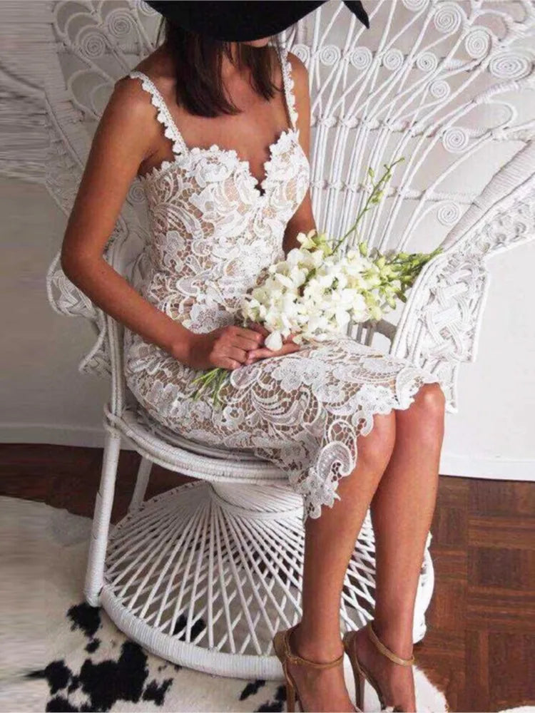 Lunivop  Bella Philosophy woman spring sexy embroidery spaghetti strap shirt dress high line strapless sheath dress knee lace party dress